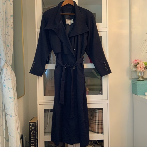 Vintage J. Gallery Womens Belted Trench Coat Navy Blue Size 8 - Picture 4 of 12